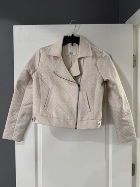 Light Beige with Shimer Gild Women's Textured Moto Jacket size small